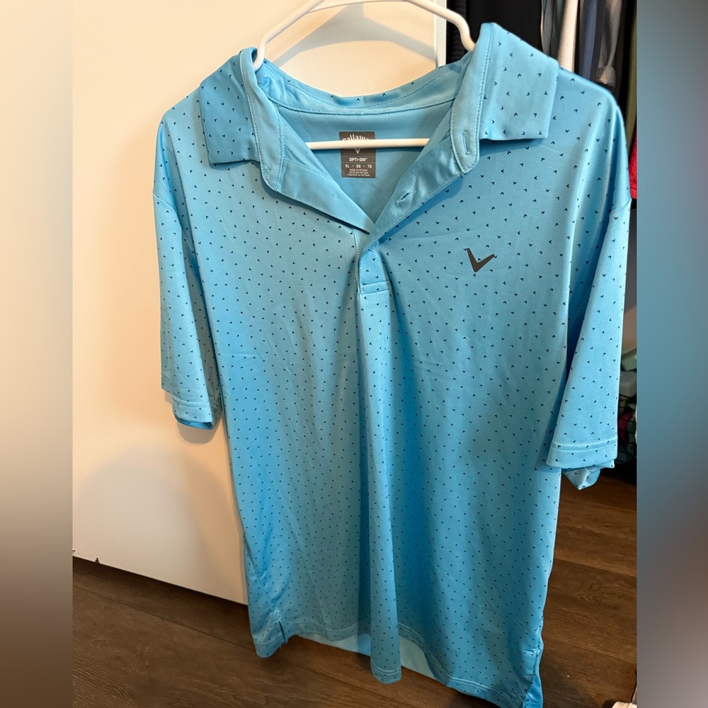 Callaway Light Blue Polo with Dot Pattern
